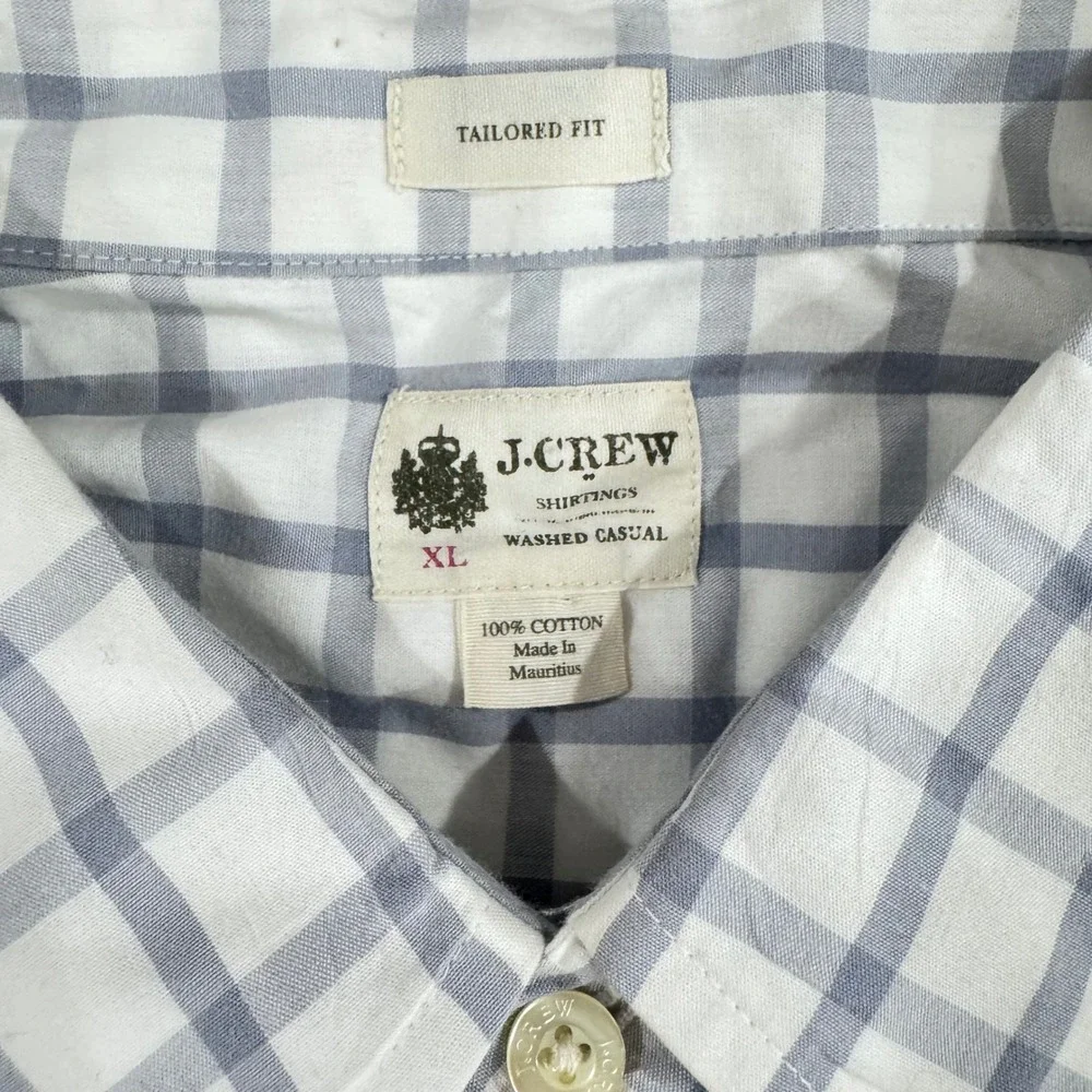 J Crew Shirt Mens XL Tailored Fit Washed Casual Button‎ Down White Gingham Check
